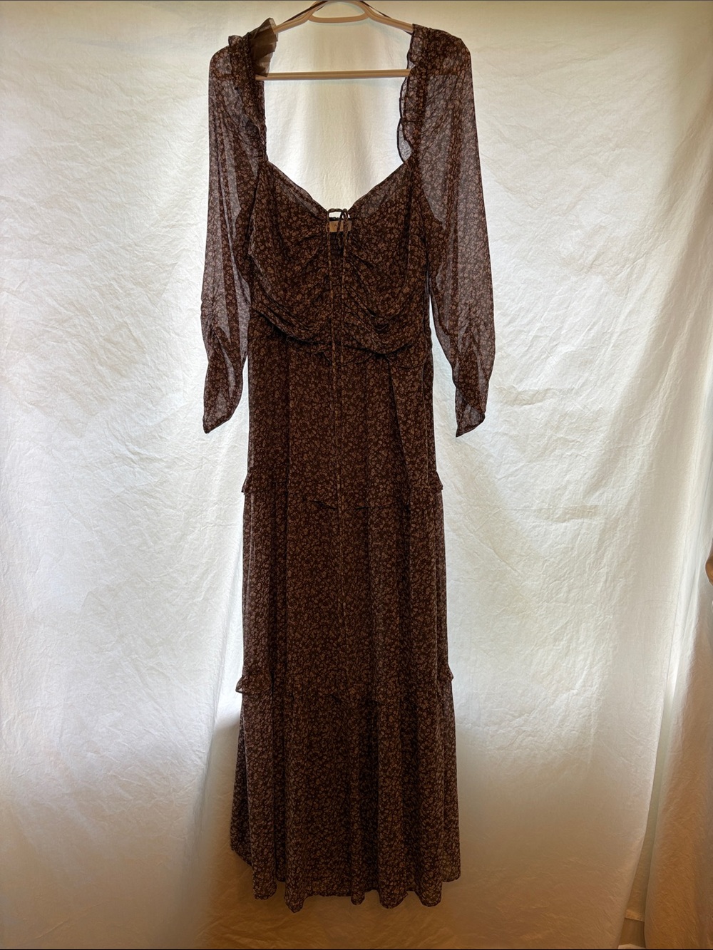 ASTR the Label Brown Floral Smocked Tiered Maxi Dress - Size L